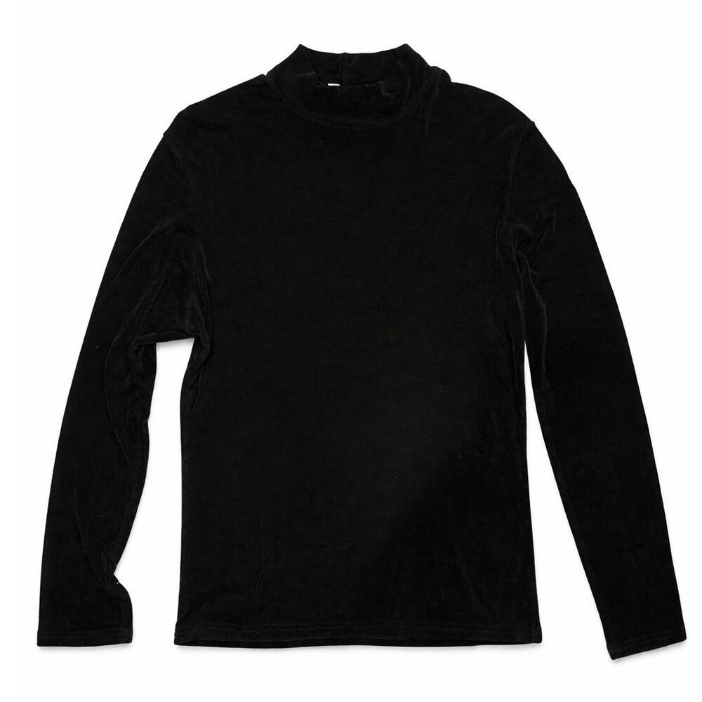 Vintage Long Sleeve Crew Neck Velvet Top Black Size Large